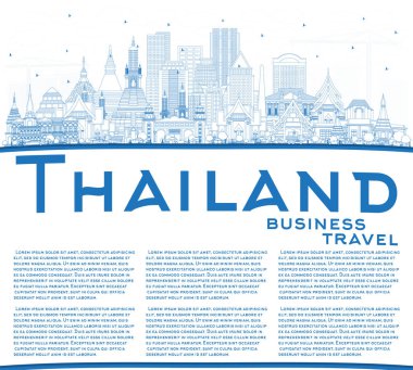 Mavi binalar ve kopya alanı ile anahat Tayland şehir manzarası