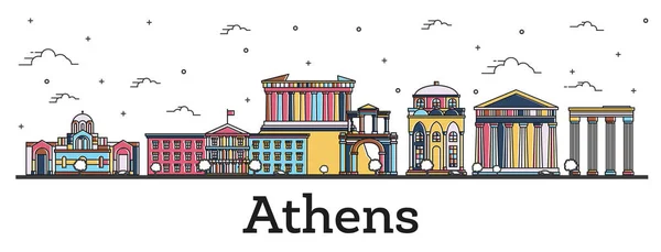 Outline Atene Grecia City Skyline con edifici a colori isolati — Vettoriale Stock