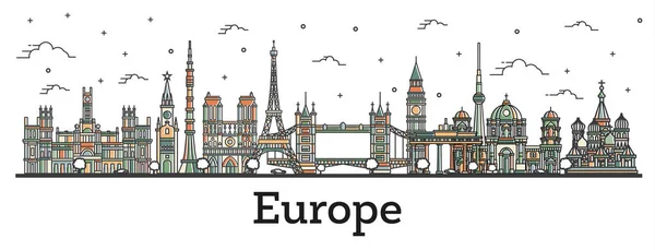 Outline colori famosi punti di riferimento in Europa . — Vettoriale Stock