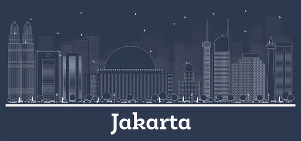 Outline Jakarta Indonesia City Skyline with White Buildings. - Stok Vektor