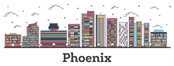 规划规划凤凰城亚利桑那州城市天际线与颜色建筑隔离 — 图库矢量图片