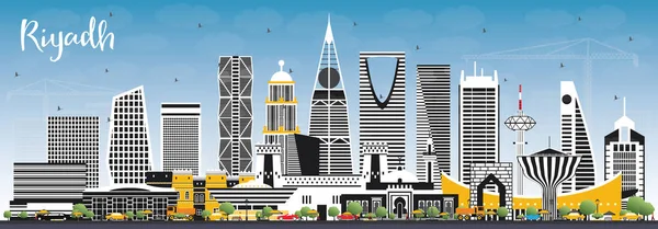 Rijád Szaúd Arábia City Skyline színes épületek és kék s — Stock Vector