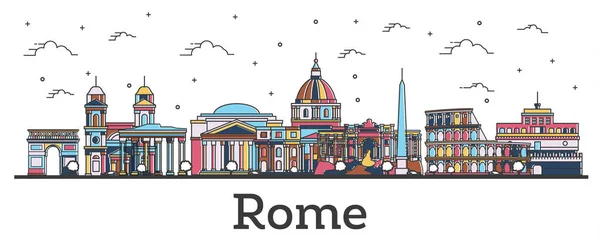 Outline Rome Italy City Skyline with Color Buildings Isolated on — Stock Vector