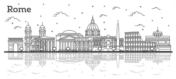 Plan Rome Italie City Skyline avec bâtiments historiques et Refl — Image vectorielle