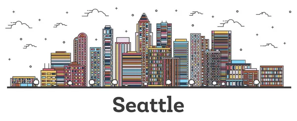 Szerkezeti Seattle-i Washington City Skyline színes épületek ISO — Stock Vector