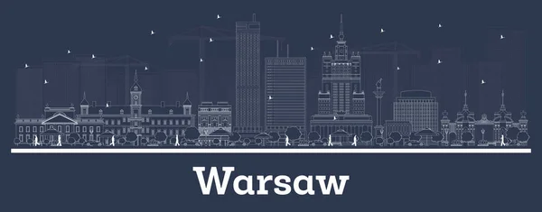 Zarys Warszawa Polska panoramę z białych budynków. — Wektor stockowy