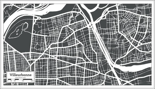 Villeurbanne Francia Mappa città in stile retrò. Mappa del contorno. Vettore — Vettoriale Stock