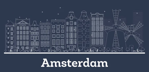 Esboço Amsterdam Holland Republic City Skyline com White Build — Vetor de Stock