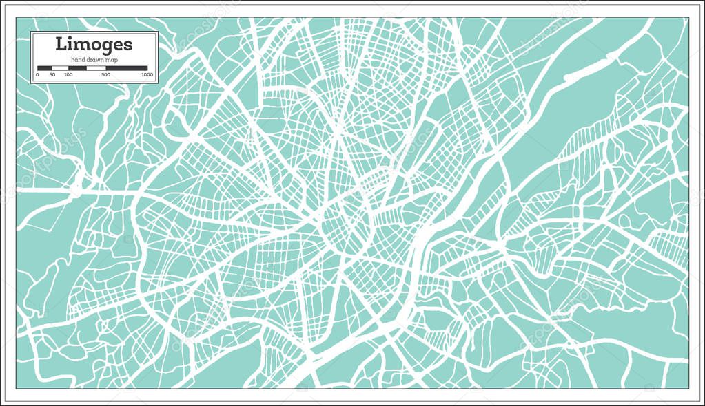 Limoges France City Map in Retro Style. Outline Map.