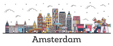 Anahat Amsterdam Hollanda şehir silueti ile renkli binalar 