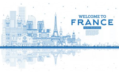 Anahat mavi binalar ile Fransa siluetine hoş geldiniz. 