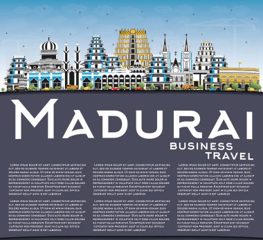 Madurai Hindistan şehir silueti ile renk binaları, mavi gökyüzü ve Co