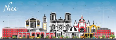 Renkli binalar ve mavi gökyüzü ile Nice Fransa şehir silueti. 