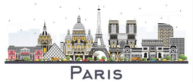 Beyaz üzerinde Izole renkli binalar ile Paris Fransa şehir silueti