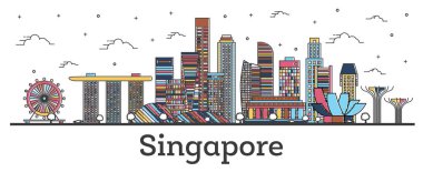 Anahat Singapur şehir silueti ile renk binaları Izole 