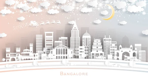 Bangalore India skyline van de stad in papier gesneden stijl met sneeuwvlokken, — Stockvector