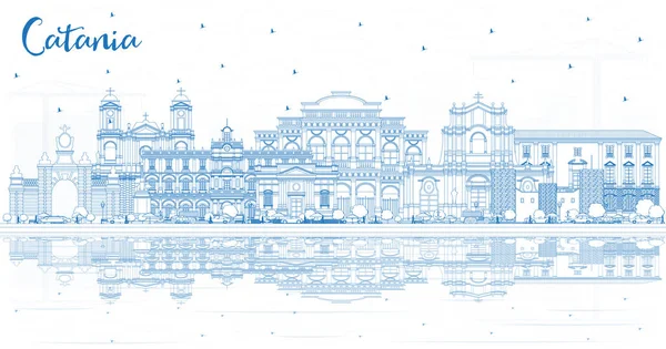 План Катанія Італія місто горизонт з синіми будівлями і Refle — стоковий вектор