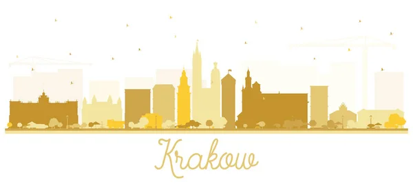 Krakow Polen City skyline Silhouette med gyllene byggnader Isol — Stock vektor