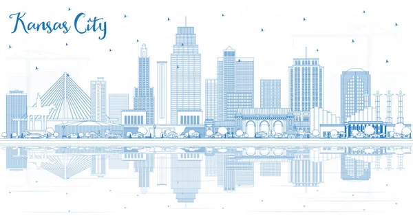Esquema Kansas City Missouri Skyline con edificios azules y Ref. — Vector de stock