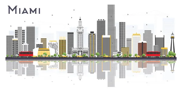 Ciudad de Miami USA Skyline con edificios grises aislados en White Bac — Vector de stock