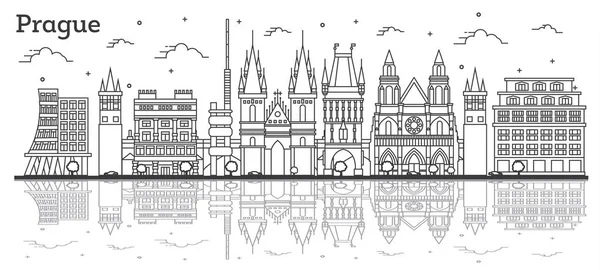 布拉格捷克城市天际线与历史建筑概述 — 图库矢量图片