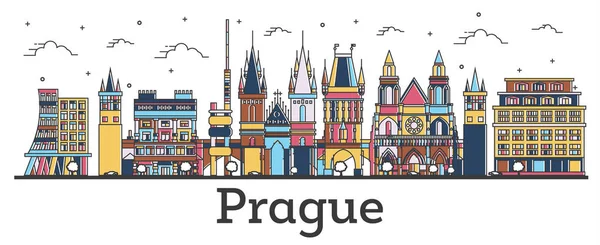 Esboço Praga República Checa Cidade Skyline com edifícios a cores — Vetor de Stock