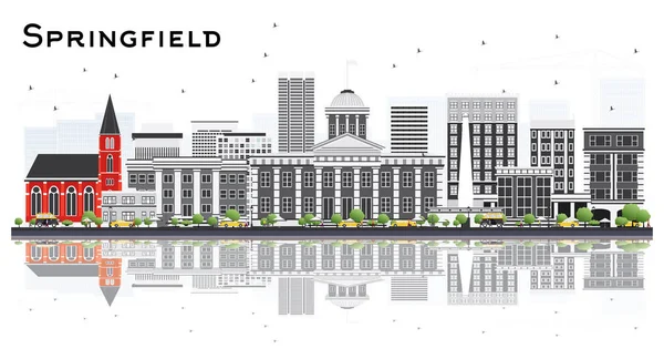 Springfield Illinois City Skyline con edifici grigi e riflessi — Vettoriale Stock