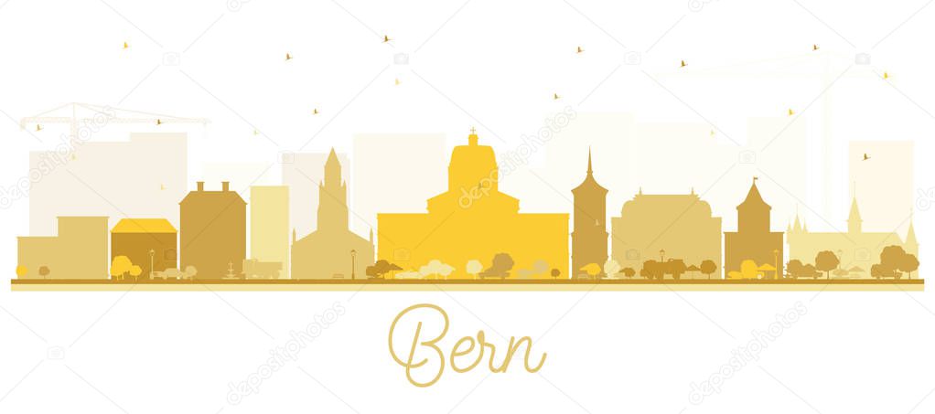Bern Switzerland City Skyline with Golden Buildings Isolated on 