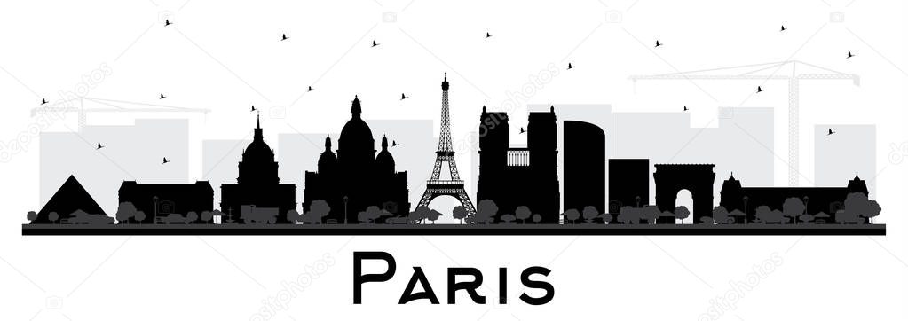 Paris France City Skyline Silhouette with Black Buildings Isolat
