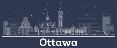 Beyaz Binalar ile Anahat Ottawa Kanada Şehir Skyline. 