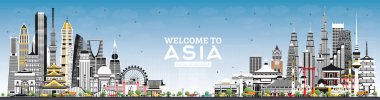Gri Binalar ve Mavi Gökyüzü ile Asya Skyline hoş geldiniz. 