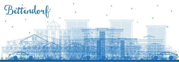 Περίγραμμα ορίζοντα Bettendorf Αϊόβα με μπλε κτίρια. — Διανυσματικό Αρχείο
