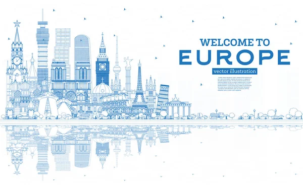 Aperçu Bienvenue en Europe Skyline avec Blue Buildings . — Image vectorielle