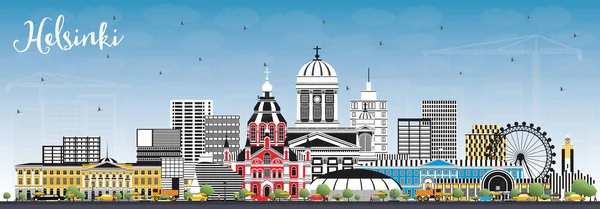 Helsinki Finlandia Ciudad Skyline con edificios de color y cielo azul . — Vector de stock