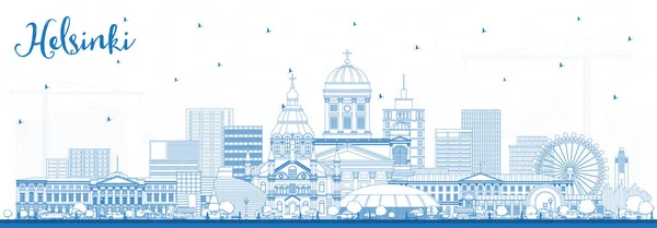 Overzicht Helsinki Finland skyline van de stad met blauwe gebouwen. — Stockvector