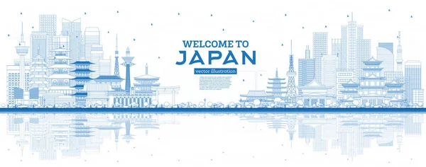 Willkommen in Japans Skyline mit blauen Gebäuden. — Stockvektor