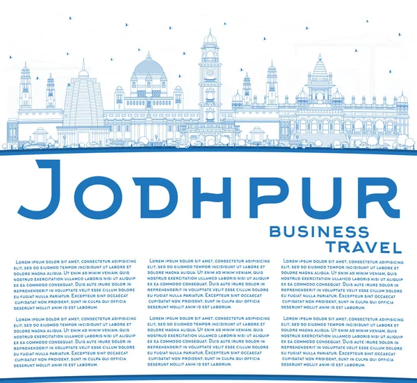 Schets van de skyline van Jodhpur India City met blauwe gebouwen en kopieer — Stockvector
