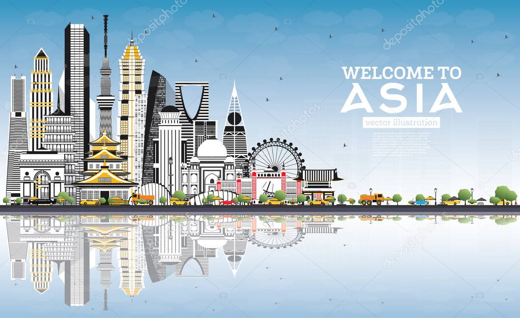 Welcome to Asia Skyline with Gray Buildings and Blue Sky. 