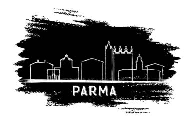 Parma İtalya Şehir Silueti Silueti. El Çizimi Çizimi. 