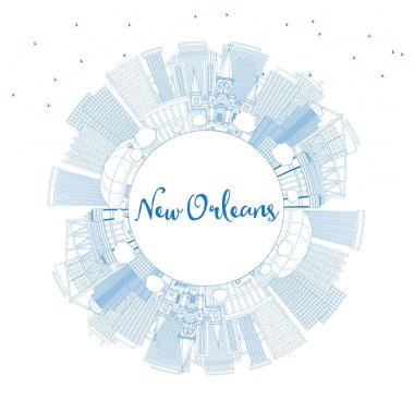 Mavi Binalar ile Anahat New Orleans Louisiana City Skyline bir