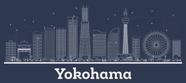Beyaz Binalar ile Anahat Yokohama Japonya Şehir Skyline. 