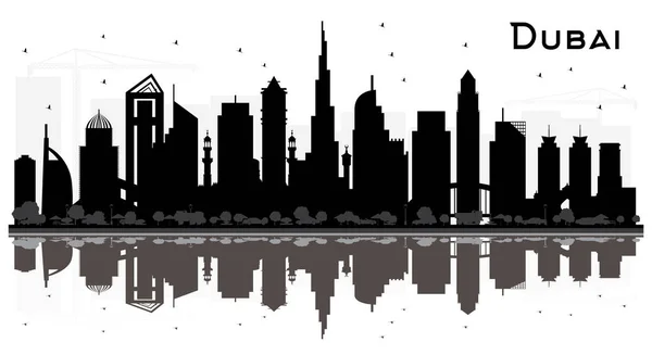 Dubai UAE város látképe sziluett fekete épületek elszigetelt — Stock Vector