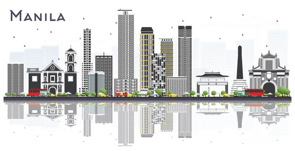Manila Filipinas City Skyline con edificios grises aislados en — Vector de stock