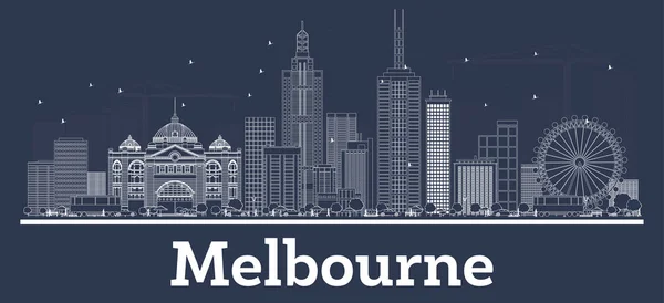 Esquema Melbourne Australia City Skyline con edificios blancos . — Vector de stock