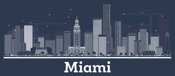 Beyaz Binalar ile Anahat Miami Florida City Skyline. — Stok Vektör