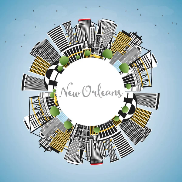 New Orleans Louisiana City Skyline avec bâtiments gris, ciel bleu — Image vectorielle