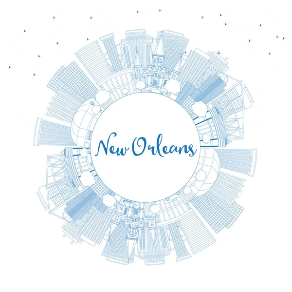 Mavi Binalar ile Anahat New Orleans Louisiana City Skyline bir — Stok Vektör