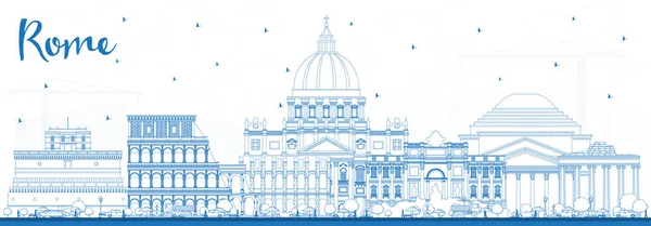 Esquema Roma Italia Ciudad Skyline con edificios azules . — Vector de stock