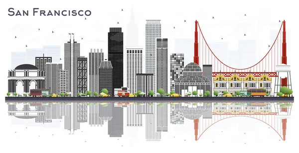 San Francisco USA Stadtsilhouette mit grauen Gebäuden isoliert auf w — Stockvektor