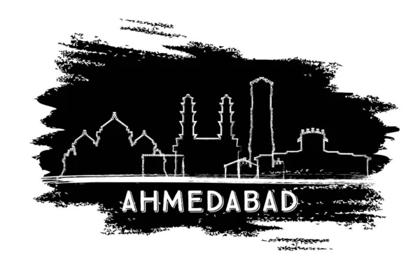 艾哈迈达巴德印度城市天际线剪影。手绘素描. — 图库矢量图片